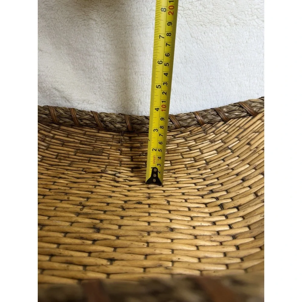 Antique Winnowing Basket Bamboo Tray Egg Shaped Bohemian Primitive Rustic 22x11